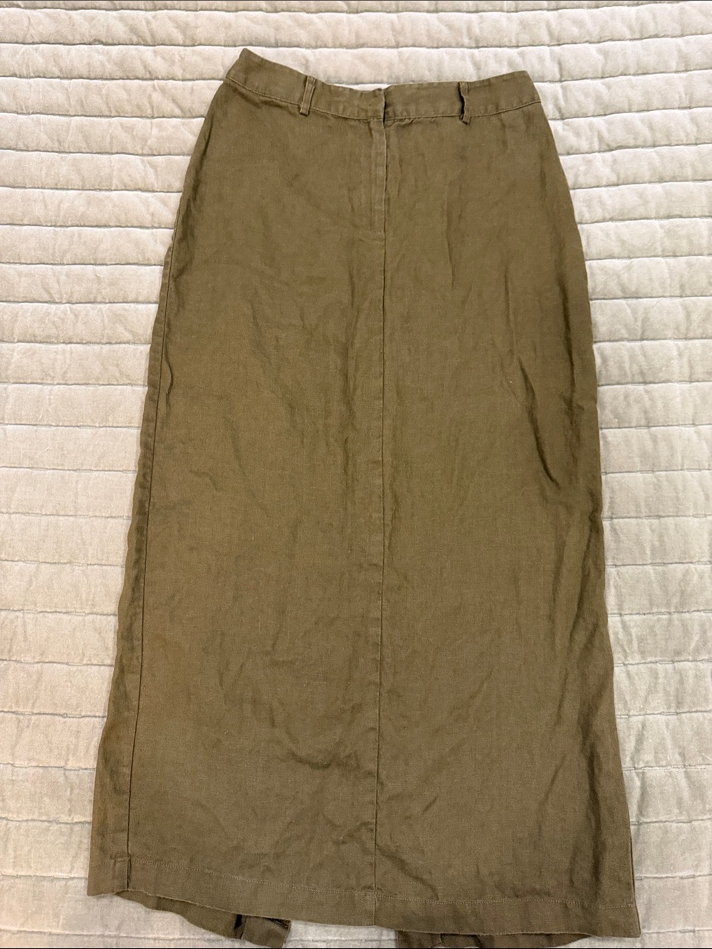 Reformation GIA LINEN Olive Maxi Skirt with Belt Loops